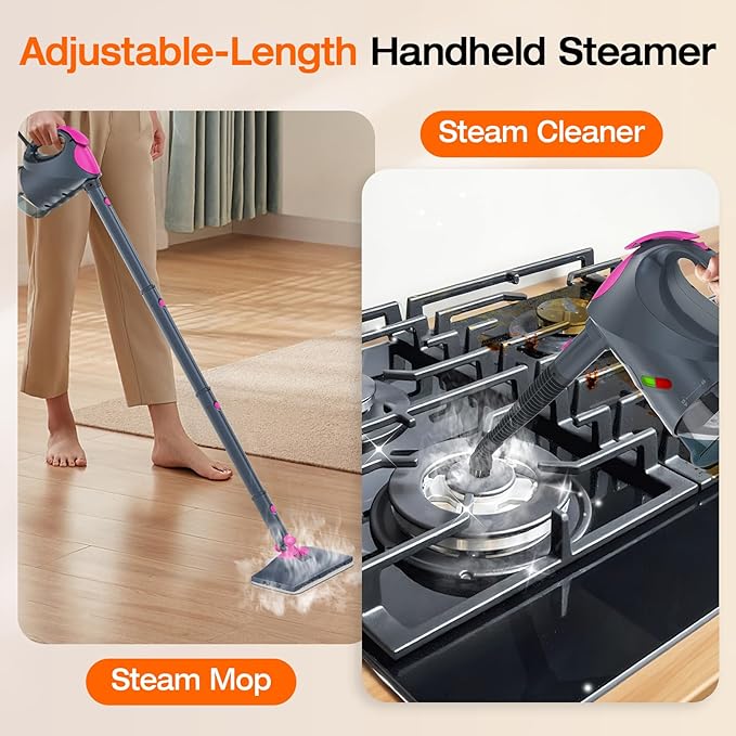 10-in-1 Steam Cleaner, Steam Mop with Detachable Handheld Steamer, 320ml Water Tank, 10s Fast Heating, Portable Steamer for Cleaning Floor, Tiles, Kitchen, Window, BBQ Grill, Car, Gray