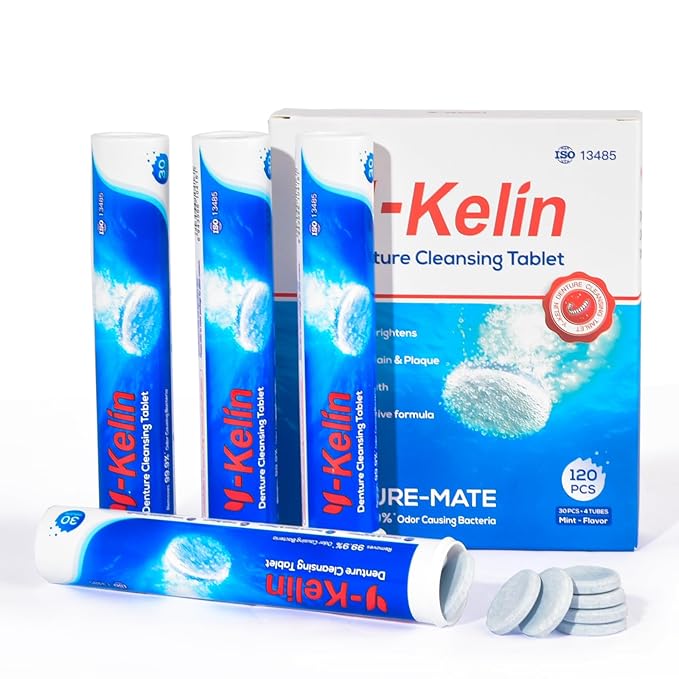 Denture Cleaning Tablets - 120 Retainer Cleaner Tablets, Removes Odors & Stains - For Dentures, Night Guards, Retainers, Aligners & Dental Appliance Cleaner - Mint Flavor - 4 Month Supply