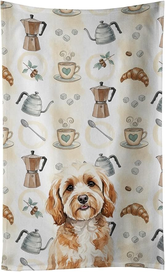 Caroline's Treasures Cavapoo Coffee Bar Kitchen Towel Velour Plush Front and Cotton Loop Back Machine Washable
