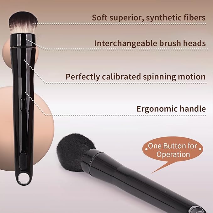 Electric Rotating Makeup Brush Set - Professional 360° Spinning Foundation Blending Tool with 5 Replaceable Brush Heads, 2 Speeds & USB Rechargeable - Ideal Beauty Gift for Women