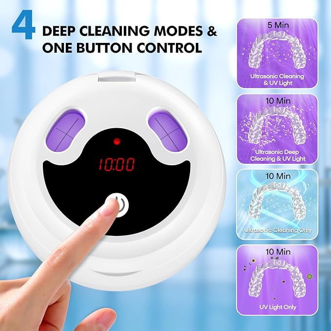 Upgraded Ultrasonic Retainer Cleaner Machine, 48kHz Ultrasonic Dentures Cleaner for Mouth Guards, Braces, Aligner, Toothbrush & Jewelry, 200ML Capacity, White