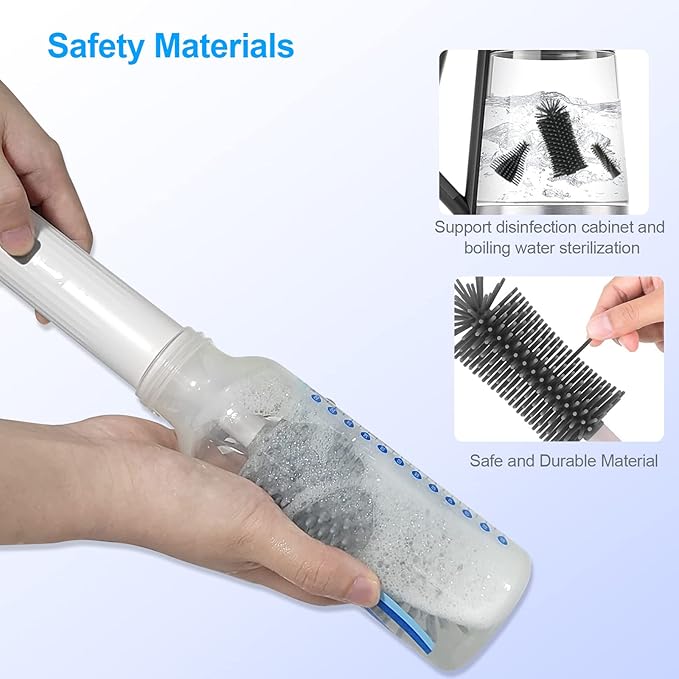 Electric Bottle Brush Cleaner Kit with Rechargeable Baby Bottle Brush Cleaner, Pacifiers Cleaner,Gap Cleaner, Long Straw Brush, Waterproof,Baby Newborn Essentials,Gift for Mothers,White