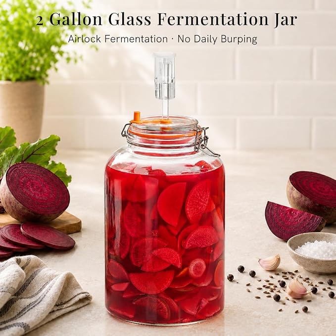 1Pack Fermentation Jar, 2Gallon Wide Mouth Glass Fermenting Kit with Airlocks for Making Sauerkraut, Kimchi, Pickles, Mead, Cider & More