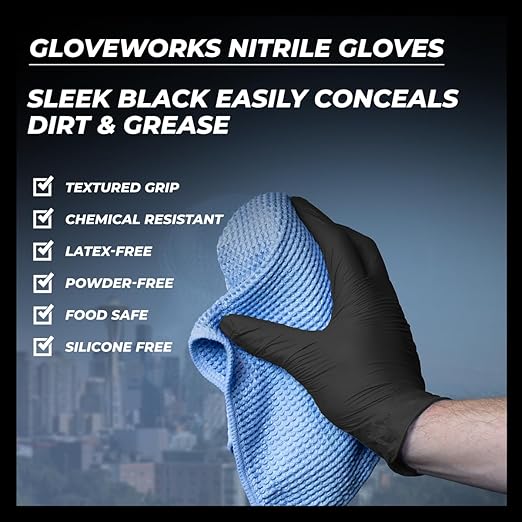 GLOVEWORKS XL Black Nitrile Gloves for Cooking, Food Prep, Disposable, 5 Mil, For Professional Cleaning, 2 Cases of 1000