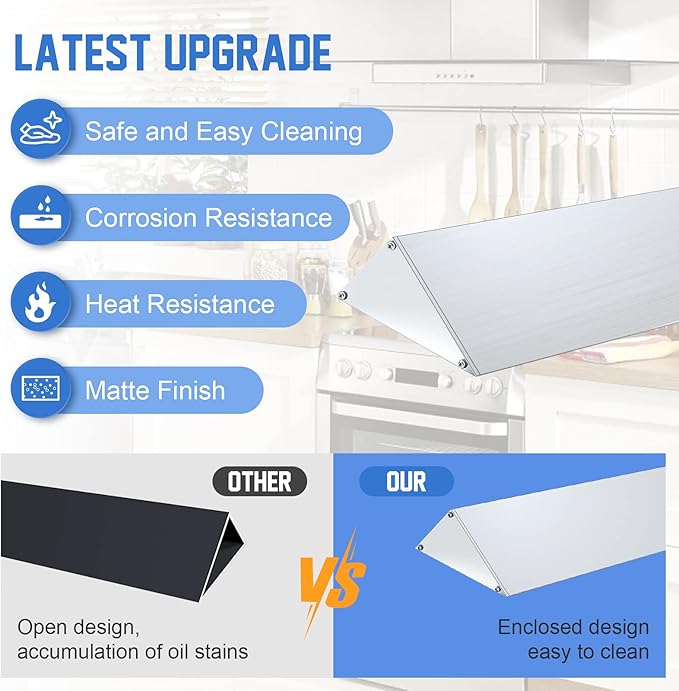 30" Slide-in Range Rear Filler Kit W10113901A, Stove Gap Universal Triangular Filler Strip, Cooktop Trim Kit Between Stove and Backsplash for Whirlpool & Most Brand, Durable Aluminum, Silver