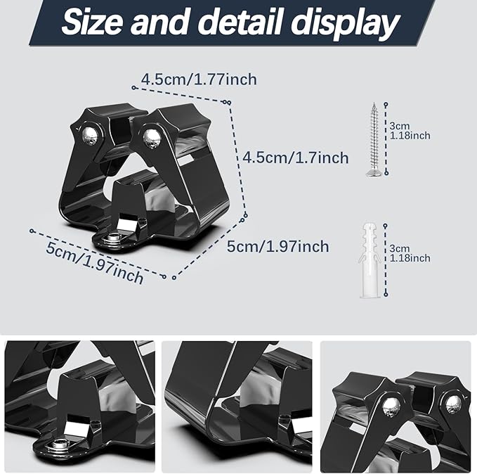 3-H Stainless Steel Broom Holder Wall Mount 6 Pack- Heavy Duty Mop Organizer, Wall Mounted Broom Storage with Secure Mounting for Kitchen Laundry Garage Bathroom (Space Saving)