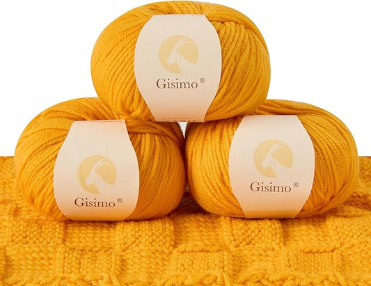 100% Merino Wool Yarn, 6-Ply Luxurious and Soft Yarn for Hand Knitting & Crocheting, 1.76 OZ/50g, 127 yds/116 Meters(Golden Yellow, 3 Balls)