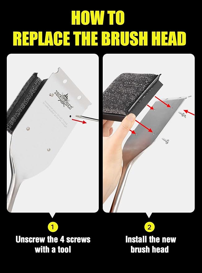 XUDAKAIXIN Bristle-Free Grill Brush with Replacement Head. Ultra Safe & Efficient Cleaner for Cast Iron and Stainless Steel Outdoor Grills.Gifts for Men/Dad