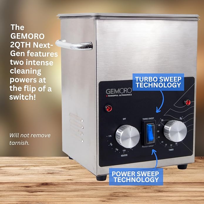 GemOro Ultrasonic Jewelry Cleaner | Heated Stainless Steel Personal Gentle Cleaner with Basket | Professional Performance Machine for Rings Watches Glasses Earrings