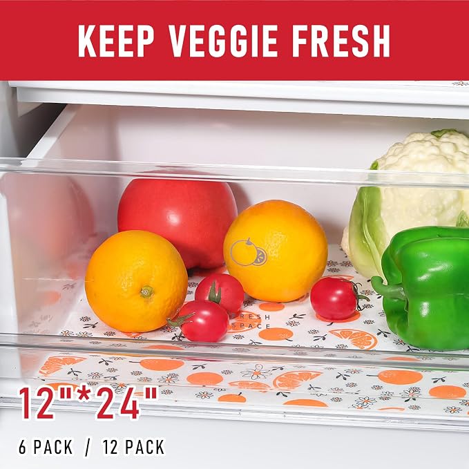 Cooyes Shelf Liners, 2-in-1 Non-Slip Fridge Mats, Absorb Excess Moisture, Machine Washable, No-BPA Multiple Sizes for Glass Shelves, Kitchen Cabinets, Drawers (12 W x 24 L Inches, Dasiy-6 Pack)