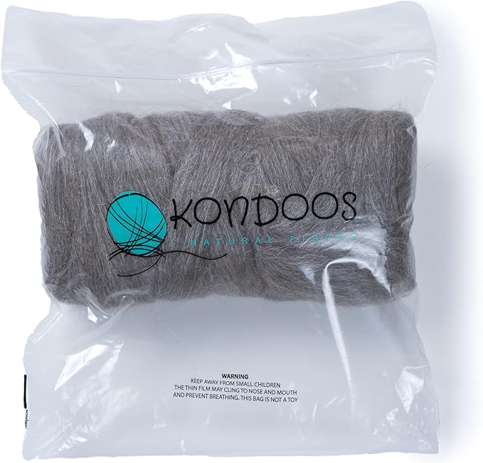 Llama Wool roving (Similar to Alpaca), 1 lb. Best for Needle Felting, handcrafts and Spinning. Natural Colours, un-Dyed. (Light Gray PMG, 1lb)