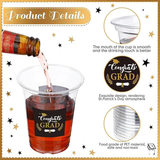 Amyhill 100 Pack 12oz Graduation Cups 2026 Graduation Decorations Disposable Plastic Cups Sturdy&Durable Drinkware for Class of 2026 Decorations Congrats Grad Party Favors Supplies (Black)