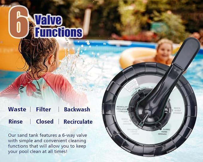 CIPU 14 inch Sand Filter Pump System Handy 6-Way Valve for Above Ground Pools with 0.5HP Prefilter Pool Pump with Timer 115V 25FT Inline GFCI Power Cord for Easy Installation