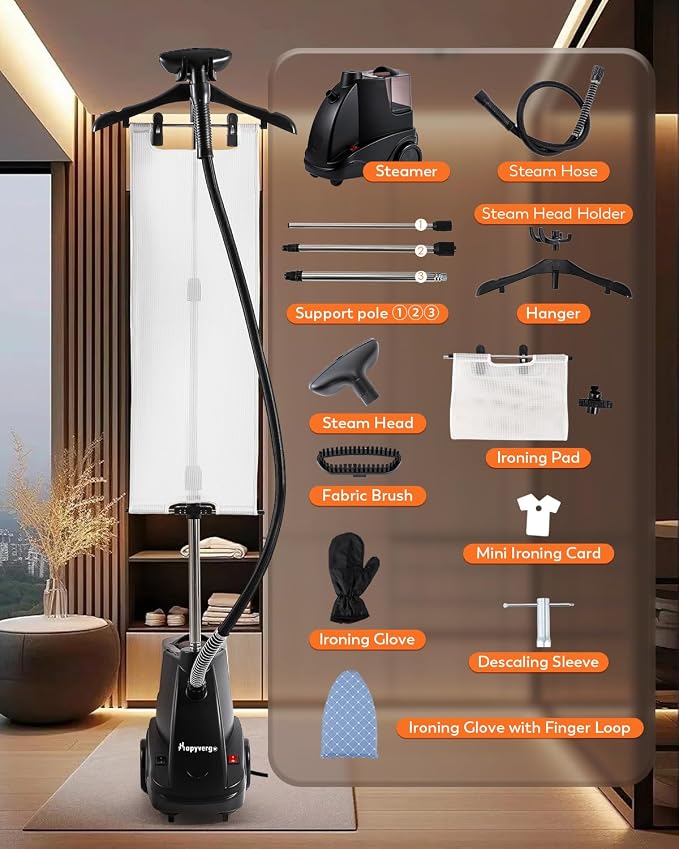 Commercial Standing Garment Steamer with lroning Pad, 1500W Powerful Steamer for Clothes, 2.9L Tank for 65 Min Continuous Steam, 40s Fast Heat-up, Professional Clothing lron for Home