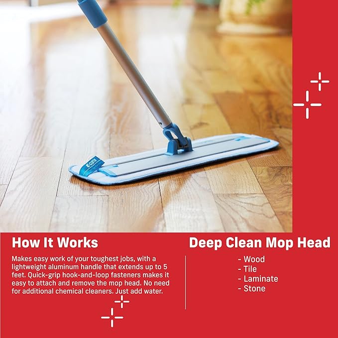E-Cloth Deep Clean Mop Head Replacement - Microfiber Mop Pads, Reusable Washable Pads for Wet Floor Cleaning, Hardwood, Tile, Laminate & Stone, 100 Washes - 2 Pack