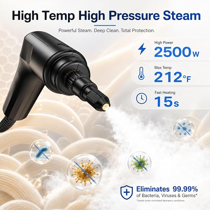 2500W Handheld Steam Cleaner for Home, 15s Heat-Up Hand Held Steamer for Cleaning with 20Pcs Accessories, 54oz(1.6l) Large Tank, Hand Held Steam Cleaner for House, Car, Grout, Tile, Furniture