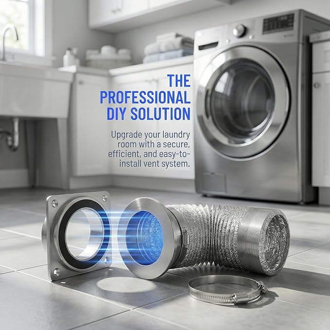 Magnetic Dryer Vent Hose 4 Inch, Airtight Seal Reduces 90% Lint, Flexible Duct 0.5-5ft, Heavy Duty & High Temp, No Tools for Daily Cleaning, Fits 0-8" Offset, Magnetic Coupling Kit