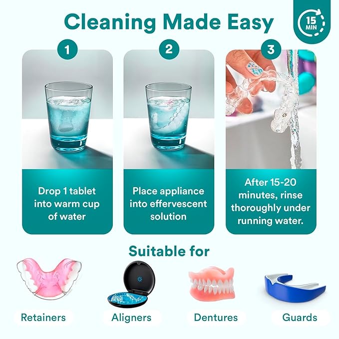 Weiss Naturals Retainer Cleaner Tablets, Remove Stains, Odors & Plaque, PERSULFATE FREE Night Guard & Denture Cleaner 8-Month Supply, 240 Mint Scented Tablets