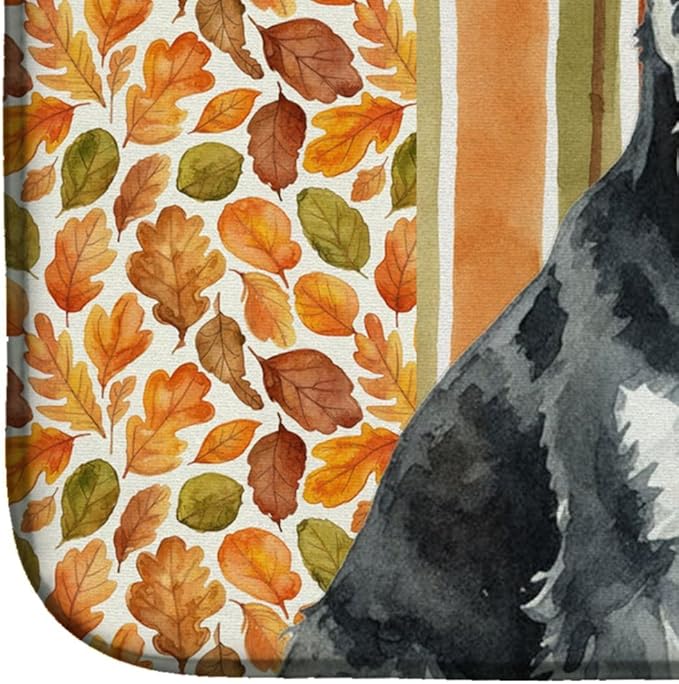 Caroline's Treasures Black & Silver Miniature Schnauzer Heirloom Fall Dish Drying Mat Absorbent Dish Drying Mat Pad for Kitchen Counter Dish Drainer Mat for Countertop, 14 x 21", Multicolor