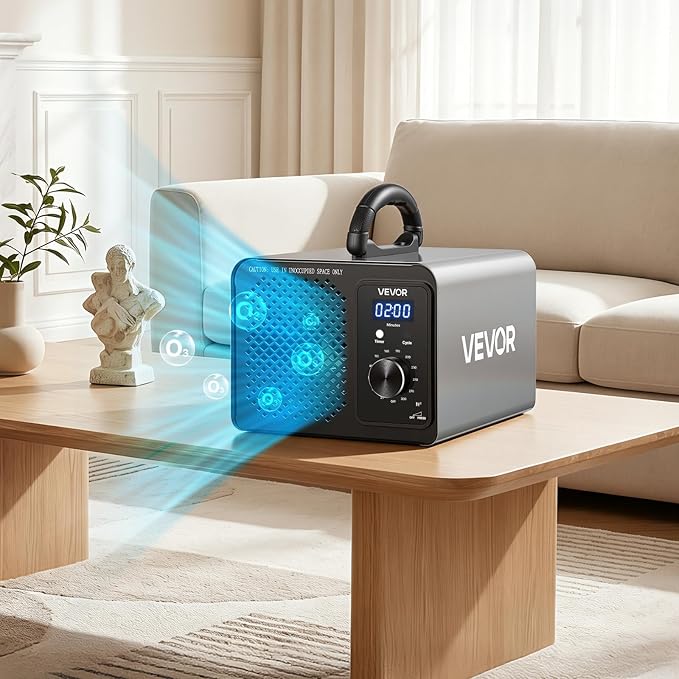 VEVOR Ozone Generator, 36000mg/h Commercial Ozone Machine, 15s Delayed Start & Timer & Rotary Encoder Knob & Odor-Treatment Cycle Mode, Industrial Deodorizer for Car, Smoke Odorss,Up to 3200 sq.ft