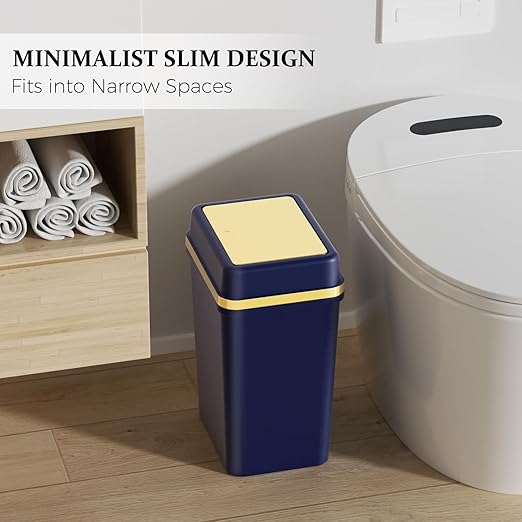 Bathroom Trash Can with Lid 4 Gallon Trash Can Navy Blue Trash Cans with Press Top Lid Bedroom Trash Can Small Garbage Can with 150 Counts Trash Bags for Small Bathroom Bedroom Office