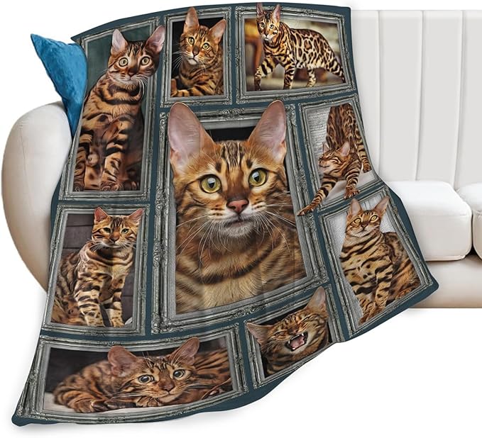 Tijuboni Bengal Cat Throw Blanket Cat Gifts for Girls Boys Women Men Kids Adults Soft Flannel Fleece Blanket for Couch Sofa Bed Home Decor 50"x60"