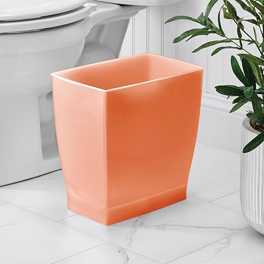 iDesign Small Plastic Bathroom Trash Can, Slim Rectangle Garbage Bin for Bedroom, Office, Dorm, 4-Pack, Orange