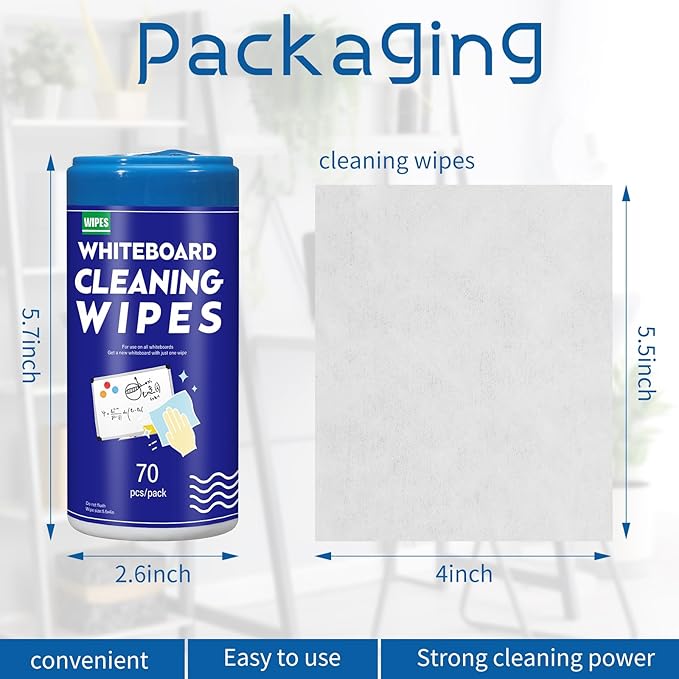 6 Pcs Siifert 10 Pack 700 Pcs Whiteboard Cleaning Wipes Disposable Whiteboard Dry Erase Wipes for Cleaning Markers Home Classroom School Office, 4 x 5.5 Inch, 70 Count Per Pack