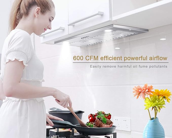 MCBON Ducted/Ductless Convertible 36" Range Hood, 600 CFM - Black Tool-Free Insert, Stainless Finish, IE71-BLACK-36