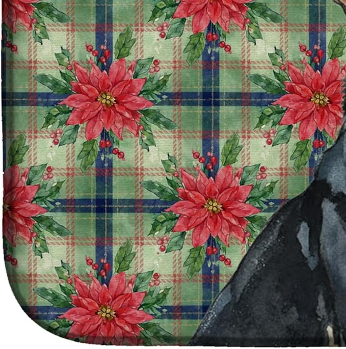 Caroline's Treasures Black and Tan German Shepherd Christmas PoinsettIas Dish Drying Mat Absorbent Dish Drying Mat Pad for Kitchen Counter Dish Drainer Mat for Countertop, 14 x 21", Multicolor
