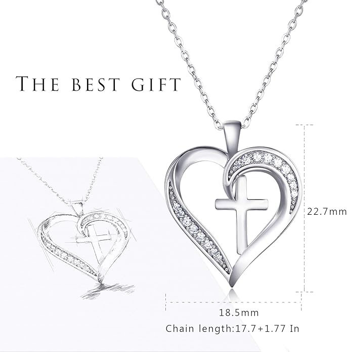 MISSLAN Cross Necklace for Women 925 Sterling Silver Cross Necklace Heart Necklaces for Women Chain Pendant Womens Necklaces