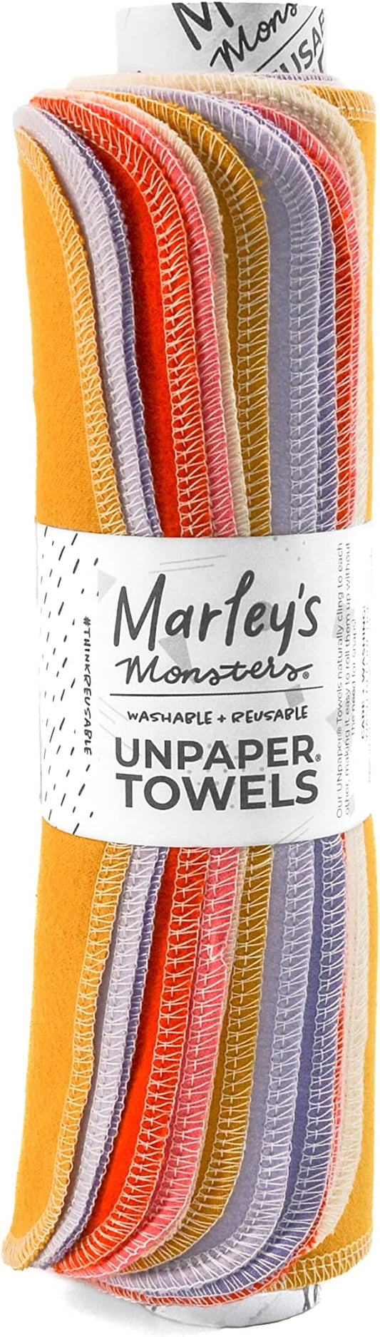 Marley's Monsters UNpaper Towels - 12 Count roll, Reusable Paper Towels Cotton, Tree Free (Sunrise)