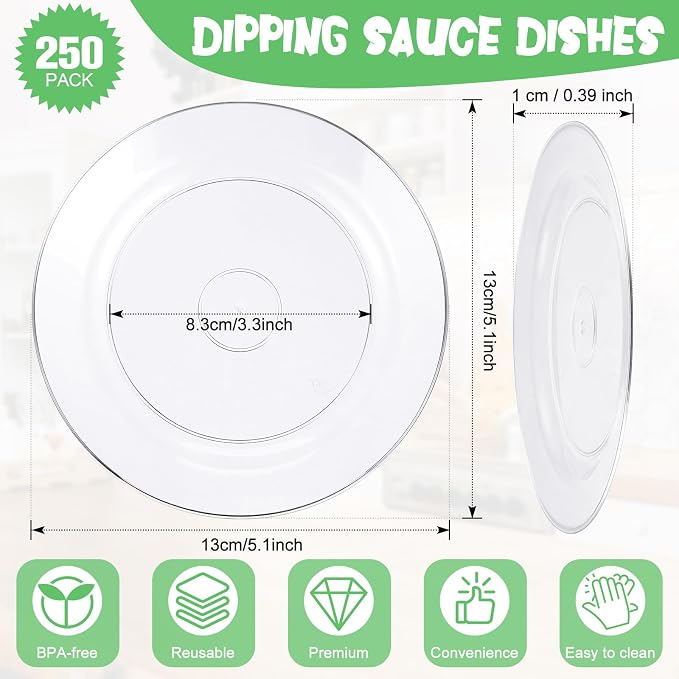 Zopeal 250 Pcs 5 Inch Plastic Dessert Plates Bulk Disposable Small Clear Appetizer Round Wedding Cake Plates Heavy Duty for Dinner Party BBQ Picnic Travel Event Birthday Supply