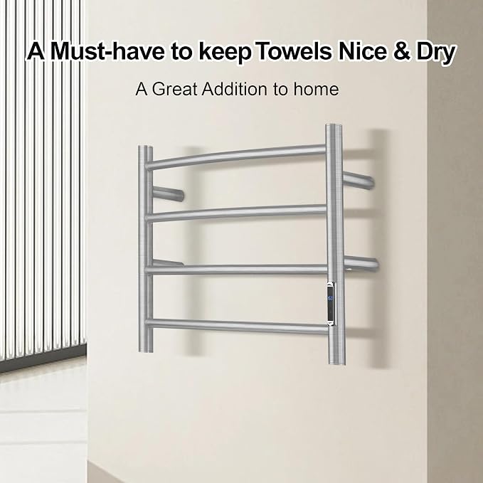 Towel Warmer with Built-in Timer for Bathroom Wall Mounted Bath Towel Heater Plug-in Electric Heated Towel Rack Brushed ETW29