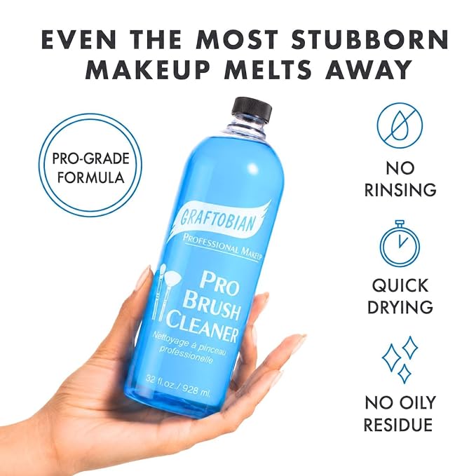 Graftobian Brush Cleaner Solution | Professional Cleanser for Makeup Brushes | Quick-Drying Cleanser for Waterproof Makeup Brushes Removes Cream, Powder & Waterproof Makeup Made in USA 2oz