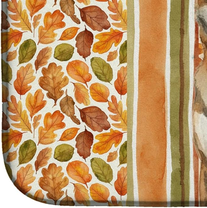 Caroline's Treasures Brindle Akita Heirloom Fall Dish Drying Mat Absorbent Dish Drying Mat Pad for Kitchen Counter Dish Drainer Mat for Countertop, 14 x 21", Multicolor