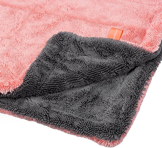 Maxshine 20" x 24" Universal Pink Car Drying Towel – 1200 GSM Rinse-Free Double-Sided Microfiber Towel – Plush, Super Absorbent for Car Wash & Detailing