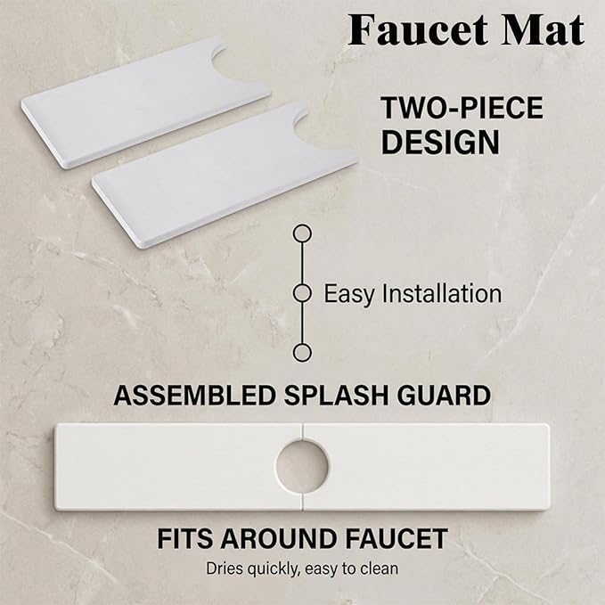 Diatomite Stone Dish Drying Mat & Faucet Mat Set – Absorbent Kitchen Countertop Protector, Fast-Drying, Non-Slip, Includes 1x Dish Mat & 1x Faucet Mat (16*12)