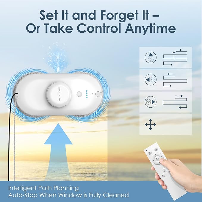Window Cleaning Robot, 5000Pa Suction, Dual Spray, AI Smart Path Planning, Wet and Dry Glass Cleaner with Edge Detection and Anti-Drop Protection for High-Rise Windows