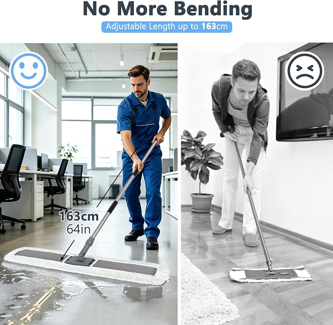Masthome Commercial Dust Mop, 39" Microfiber Floor Mop with 64" Adjustable Handle, Total 2 Reusable Pads, 360° Swivel Wet Dry Mops for Hardwood Tile Marble Laminate Home Hotel Office Warehouse