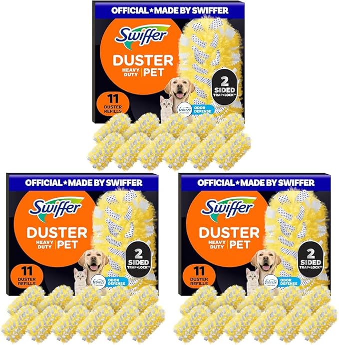 Swiffer Pet Heavy Duty Dusters Refills, Multisurface 360 Dusters with Febreze Odor Defense, 11 Count (Pack of 3)