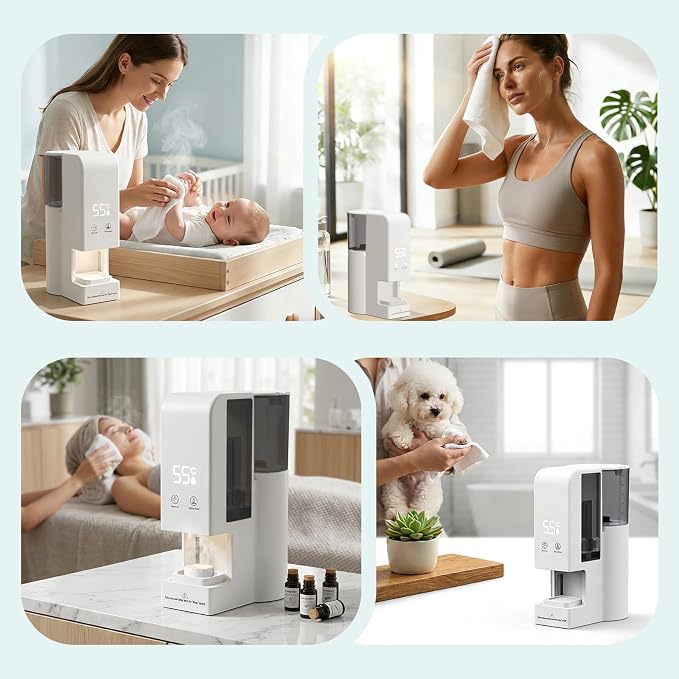 Hot Face Towel Heater Machine,5-Second Fast Automatic Disposable Towel Warmer, 55℃ Constant Temperature for Home Facial Treatments,Spa,Cleaning (Includes 80 Compressed Towels)