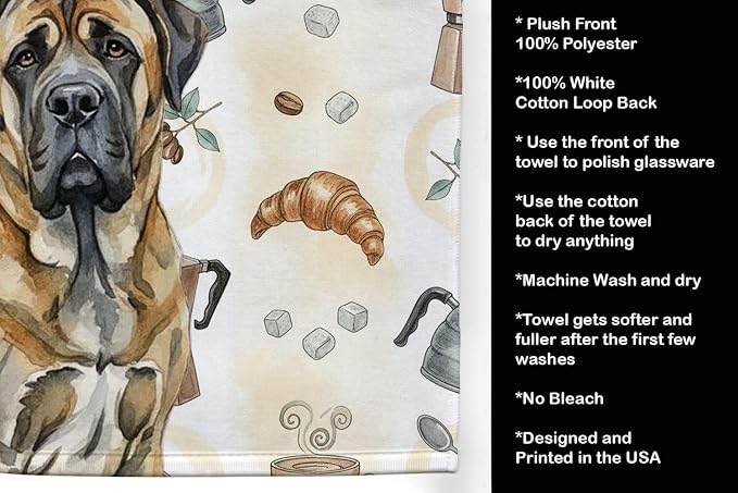 Caroline's Treasures Brindle English Mastiff Coffee Bar Kitchen Towel Velour Plush Front and Cotton Loop Back Machine Washable