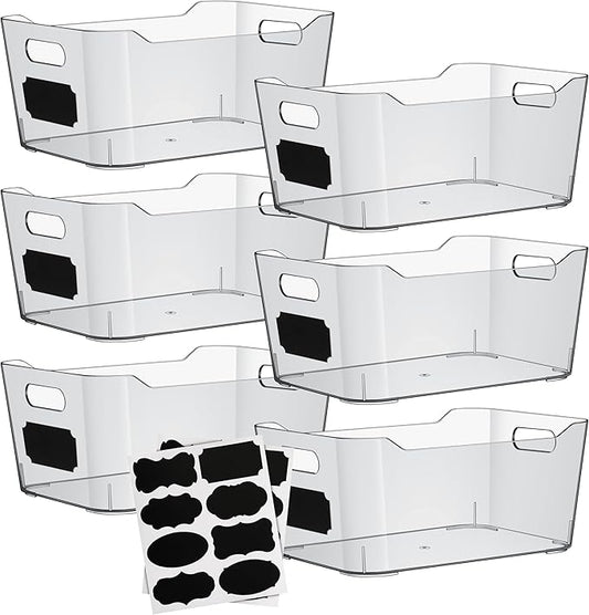 ShelfShaper Plastic Clear Storage Bins with Labels, Home Freezer Refrigerator Pantry Organizers and Storage Containers Fridge Organizer Bins Kitchen Organization Cabinet Medicine Bin for organizing