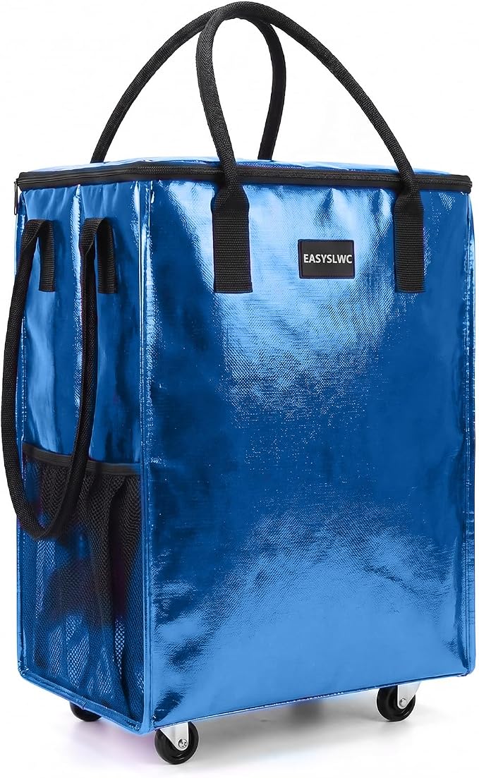 Reusable Hauler Rolling Tote Bag, Collapsible Portable Shopping Bag with Wheels for Groceries, Apartments Laundry, Organization,Heavy Duty Utility Tote Bag for Travel Moving, 75lbs, Blue