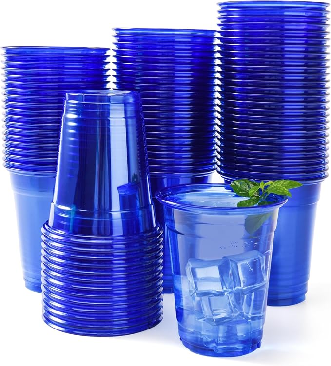 100 Pack Blue Clear Plastic Cups 12 oz Disposable Drinking Cups for Wedding Blue Birthday Party Supplies