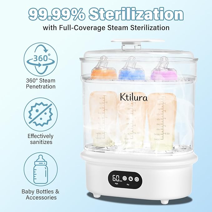 Baby Bottle Sanitizer and Dryer, 4-in-1 Fast Electric Sanitizing & Drying Machine, BPA-Free Food-Grade Material, Fits 6 Bottles/Pacifiers/Teethers, One-Touch Operation for New Parents