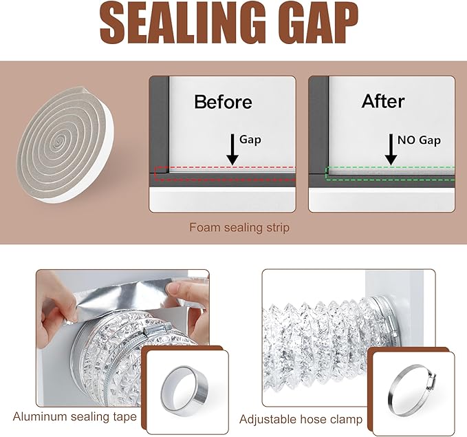 BJADE'S Dryer Vent Window Kit for 4" Dryer Vent Hose with Outdoor Dryer Vent Cover,Window Seal Plates Kit for Sliding and Hung Windows.Adjustable Length Panels Up to 63 Inches.