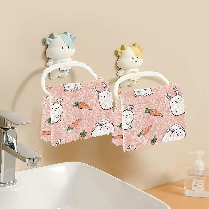 Pink Rabbit and Carrots Kitchen Towels Dish Cloths Set of 6 Microfiber Cleaning Cloths for Cars Super Absorbent Machine