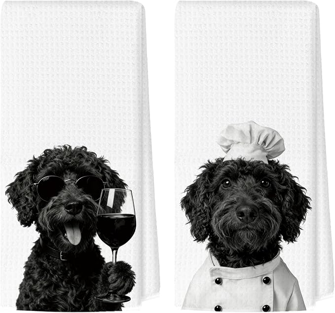 Funny Portuguese Water Dog Kitchen Towels Set of 2, Dog Kitchen Bar Accessories, Chef Gifts for Women Decorative Hand Towels for Kitchen Decor, Dogs Lovers Dish Tea Towel, 16x24 Inch